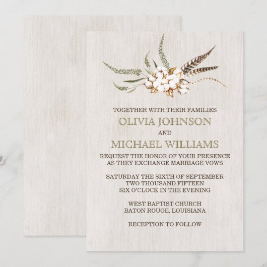 Zuidelijke Cotton Wedding Invitations Kaart (Voorkant / Achterkant)