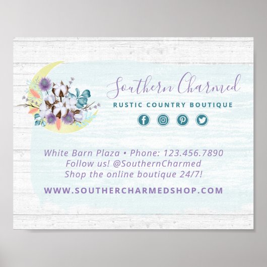 Zuidelijke Floral Cotton Moon & Rustic Wood Land Poster (Voorkant)