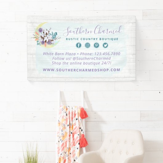 Zuidelijke Floral Cotton Moon & Rustic Wood Land Spandoek (Insitu)