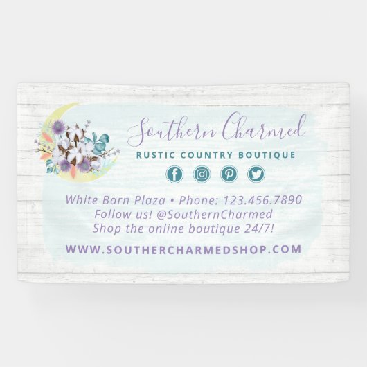 Zuidelijke Floral Cotton Moon & Rustic Wood Land Spandoek (Horizontaal)