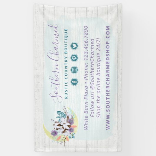 Zuidelijke Floral Cotton Moon & Rustic Wood Land Spandoek (Verticaal)