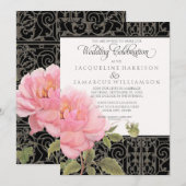Zuidelijke Floral Wedding Pink Peonies in Iron Fen Kaart (Voorkant / Achterkant)