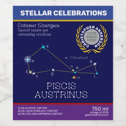 Zuidelijke Hemisphere Constellation Piscis Austrin Wijn Etiket (Enkel label)