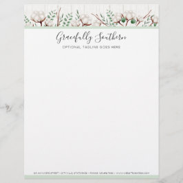 Zuidelijke katoenbloemen op witte Barn Wood Briefhoofd Ontwerp