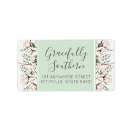 Zuidelijke katoenbloemen op witte Barn Wood Etiket