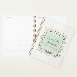 Zuidelijke katoenbloemen op witte Barn Wood Planner