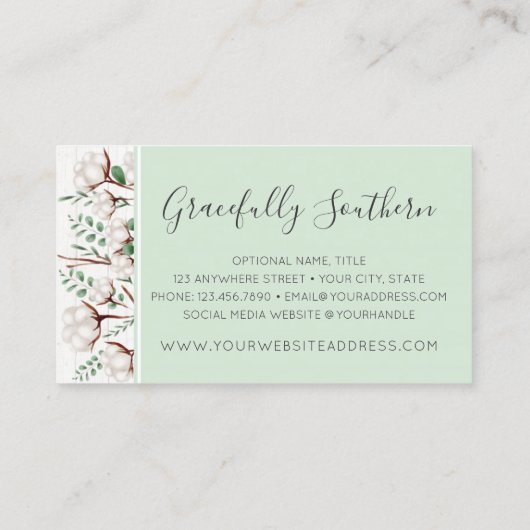 Zuidelijke katoenbloemen op witte Barn Wood Visitekaartje (Achterkant)