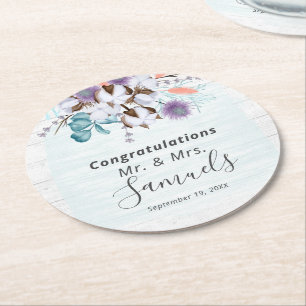 Zuidelijke landelijke katoenbol botanische rustiek ronde kartonnen onderzetter