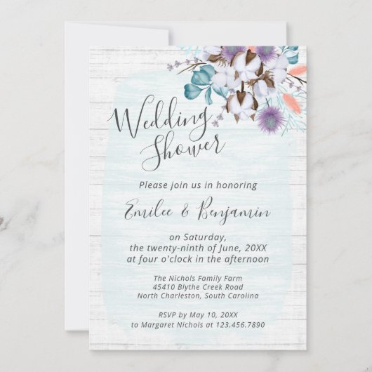 Zuidelijke landelijke katoenen bloem bruiloft "sho kaart (Voorkant)