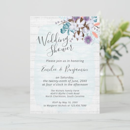 Zuidelijke landelijke katoenen bloem bruiloft "sho kaart (Staand voorkant)