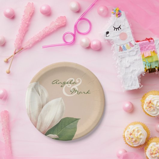 Zuidelijke Magnolia Bloem Bruiloft | Antiek blos Papieren Bordje (Feest)