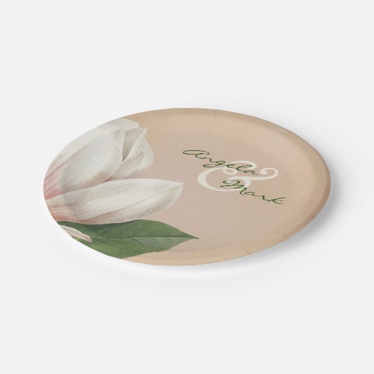Zuidelijke Magnolia Bloem Bruiloft | Antiek blos Papieren Bordje (Gekanteld)