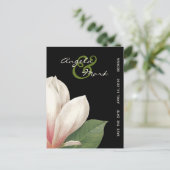 Zuidelijke Magnolia Bloem Bruiloft | Elegant Zwart Aankondigingskaart (Staand voorkant)