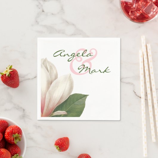 Zuidelijke Magnolia Bloem Bruiloft | roze en wit Servetten (Insitu)