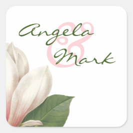 Zuidelijke Magnolia Bloem Bruiloft | roze en wit Vierkante Sticker