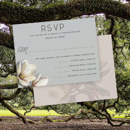 Zuidelijke Magnolia Bloemen Bruiloft Menu RSVP Kaa Kaart