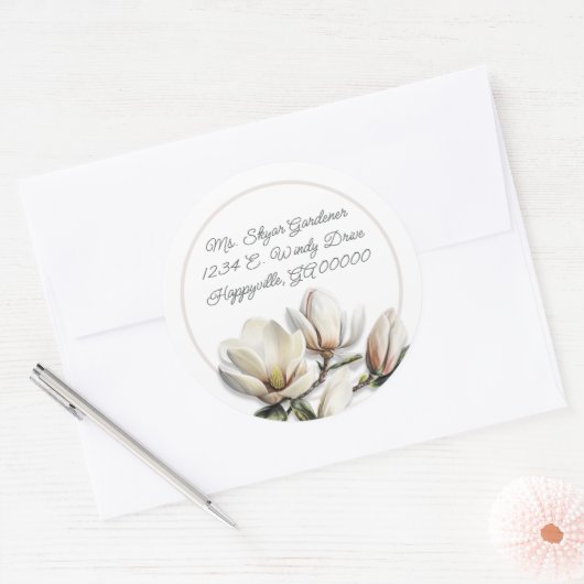 Zuidelijke Magnolia Bloemen Retouradres Ronde Sticker (Envelop)