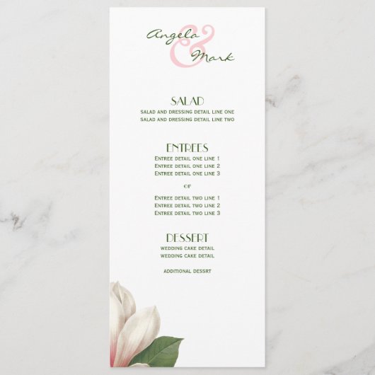 Zuidelijke Magnolia Bloemenmenu | Roze Wit Menu (Voorkant)