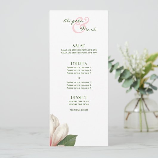 Zuidelijke Magnolia Bloemenmenu | Roze Wit Menu (Staand voorkant)