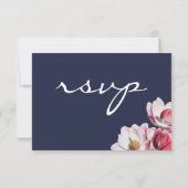 Zuidelijke Magnolia bruiloft Midnight Blue RSVP Kaartje (Achterkant)