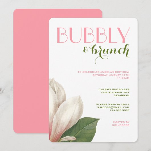 Zuidelijke Magnolia Bubbly Brunch | Roze Groen Wit Kaart (Voorkant / Achterkant)