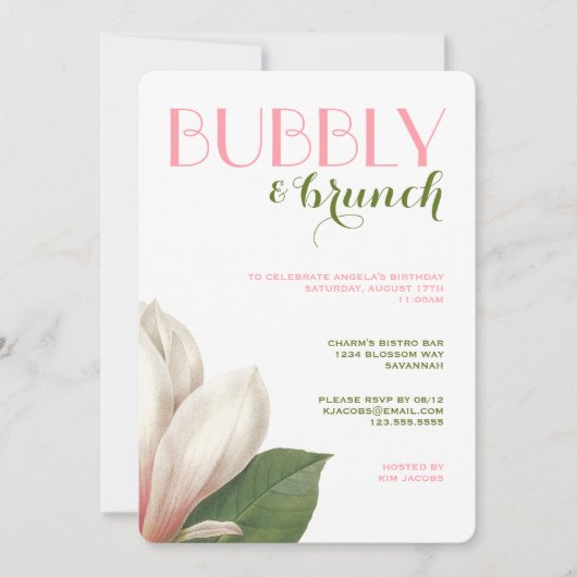 Zuidelijke Magnolia Bubbly Brunch | Roze Groen Wit Kaart (Voorkant)