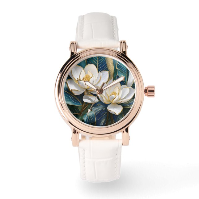 Zuidelijke Magnolia kunst Horloge (Voorkant)