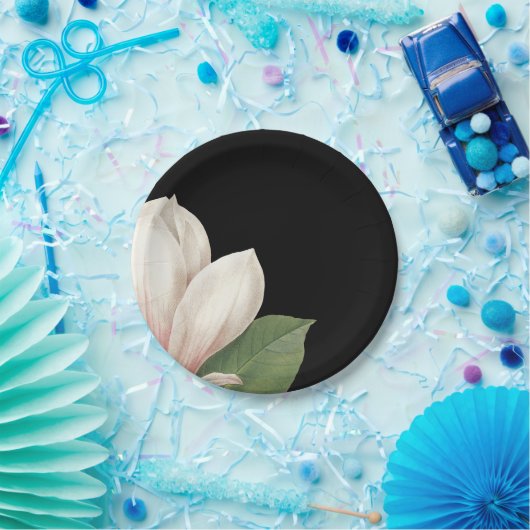 Zuidelijke Magnoliabloem | Elegant zwart Papieren Bordje (Feest)