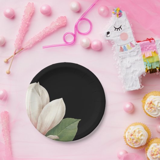 Zuidelijke Magnoliabloem | Elegant zwart Papieren Bordje (Feest)