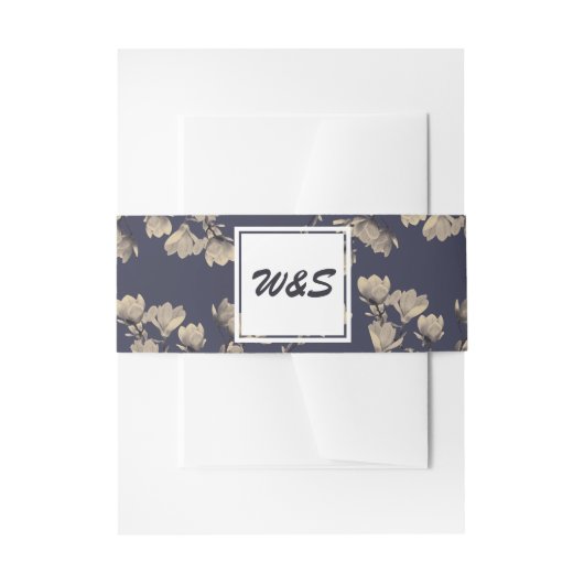 Zuidelijke Magnolias en Midnight Blue Wedding Uitnodigingen Wikkel (Voorkant Voorbeeld)