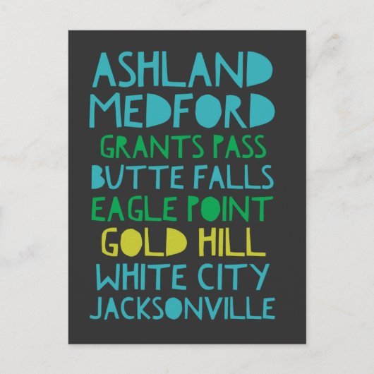 Zuidelijke Oregon-steden Briefkaart (Voorkant)