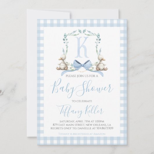 Zuidelijke Preppy Blauwe Eend Jongens Baby Shower Kaart (Voorkant)