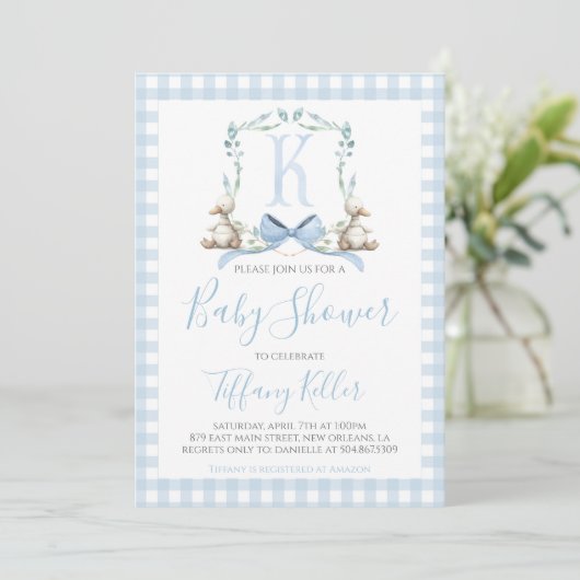 Zuidelijke Preppy Blauwe Eend Jongens Baby Shower Kaart (Staand voorkant)