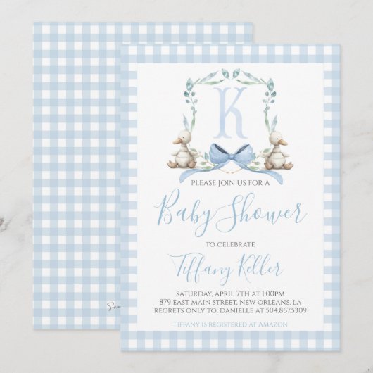 Zuidelijke Preppy Blauwe Eend Jongens Baby Shower Kaart (Voorkant / Achterkant)