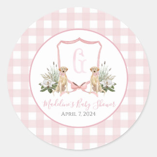 Zuidelijke Preppy Roze Meisje Hond Baby Shower Ronde Sticker