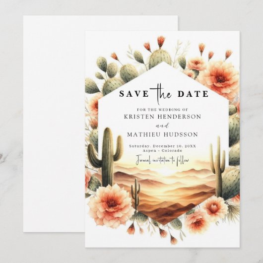 Zuidelijke Printable Cactus Wedding Save The Date (Voorkant / Achterkant)