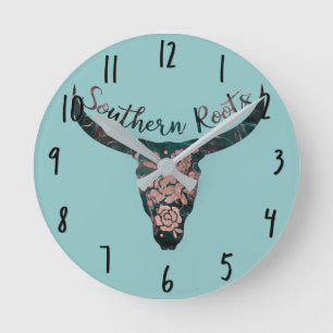 Zuidelijke Roots Country Longhorn Roze & Groen Ronde Klok