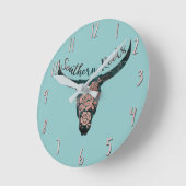 Zuidelijke Roots Land Longhorn roze Rose & Green Ronde Klok (Hoek)