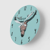 Zuidelijke Roots Land Longhorn roze Rose & Green Ronde Klok (Hoek)