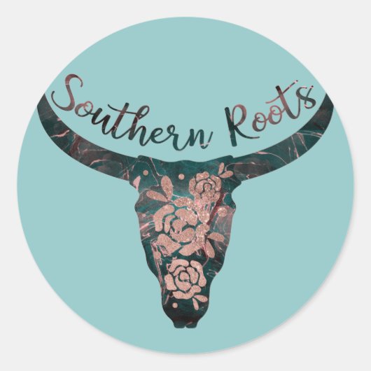 Zuidelijke Roots Land Longhorn roze Rose & Green Ronde Sticker (Voorkant)