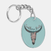 Zuidelijke Roots Land Longhorn roze Rose & Green Sleutelhanger (Voorkant Links)