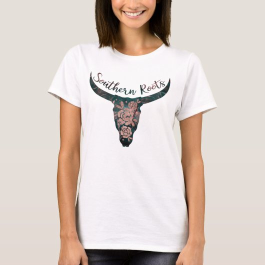 Zuidelijke Roots Land Longhorn roze Rose & Green T-shirt (Voorkant)