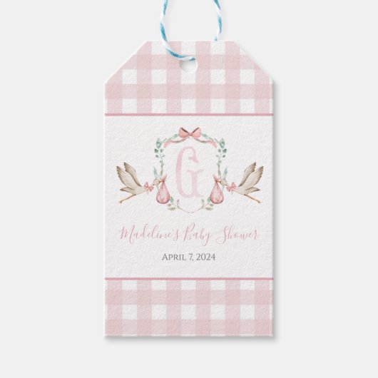 Zuidelijke Roze Meisjes Ooievaar Baby Shower Cadeaulabel (Voorkant)