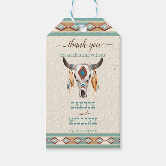 Zuidelijke westerne boho-stammenbruiloft cadeaulabel (Voorkant)