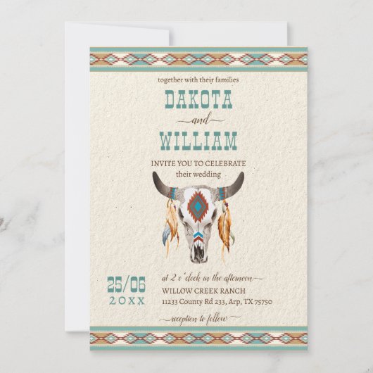 Zuidelijke westerne boho-stammenbruiloft kaart (Voorkant)
