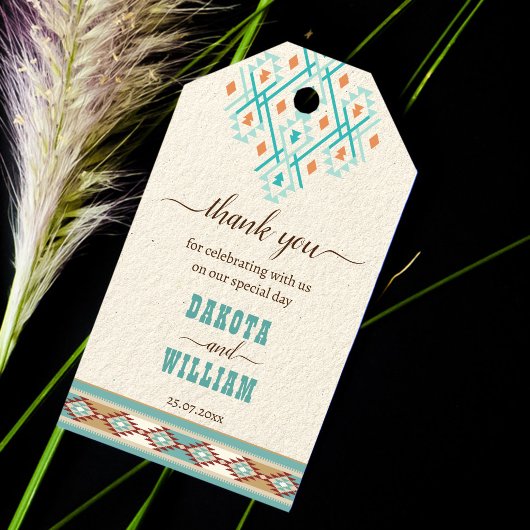 Zuidelijke westerne boho tribale bruiloft bedankt cadeaulabel