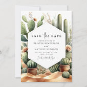 Zuidelijke Wild West Cactus bruiloft Save The Date (Voorkant)