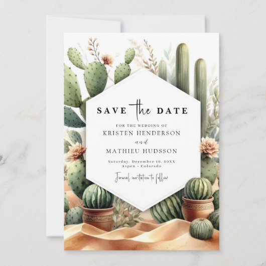 Zuidelijke Wild West Cactus bruiloft Save The Date (Voorkant)