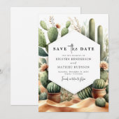 Zuidelijke Wild West Cactus bruiloft Save The Date (Voorkant / Achterkant)