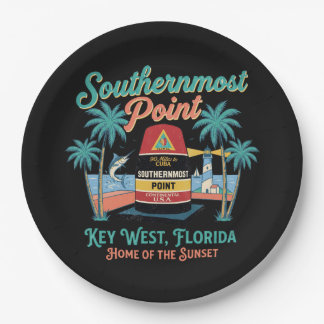 Zuidelijkste punt Key West Retro Tropische Sfeer Papieren Bordje